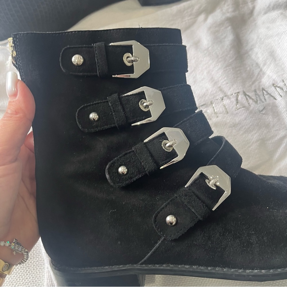 Stuart Weitzman Jitterbug Suede Moto Boot Black 7… - image 4